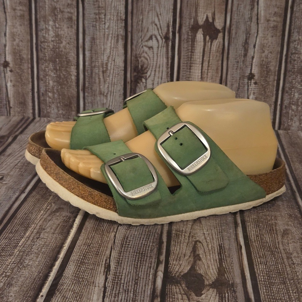 Sz 38 N / 7 Birkenstock Arizona Big Buckle Green Nubuck Leather Sandals